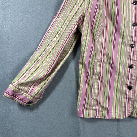 CJ Banks Womens Metal Button up Shirt Jacket Collar Striped Pink Size 1X - Picture 6 of 11